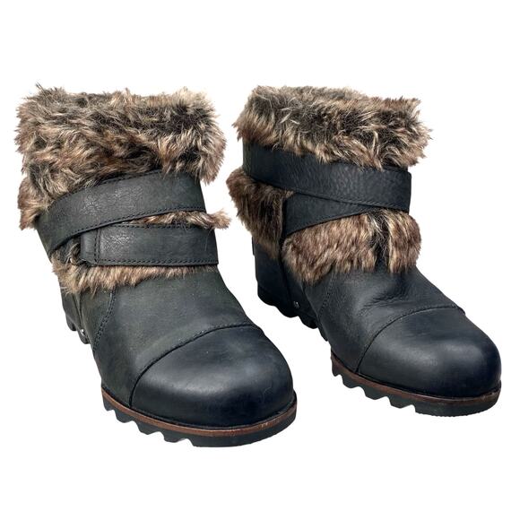 Sorel Women’s Joan Of Arctic Brown Leather Wedge Ankle Boots Size US 7 - Picture 5 of 10